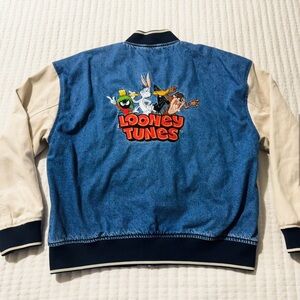 Hollister Looney Tunes DENIM Jacket Embroider Varsity Men L NEW